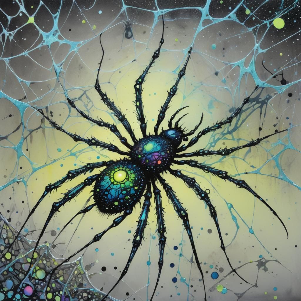 Whimsical Spider in Sparkling Pointillist Fantasy Art