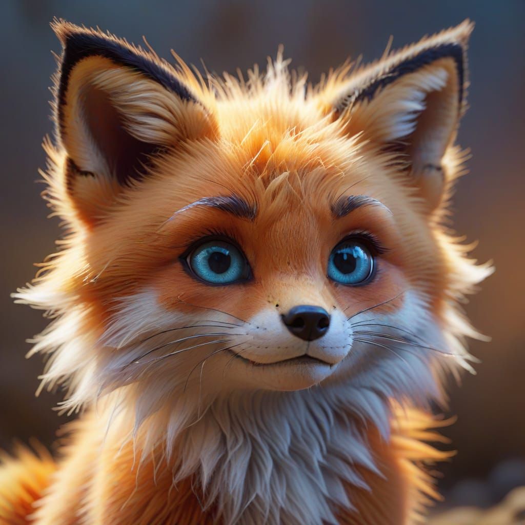 Cute Fox Cub Portrait in Pixar Style