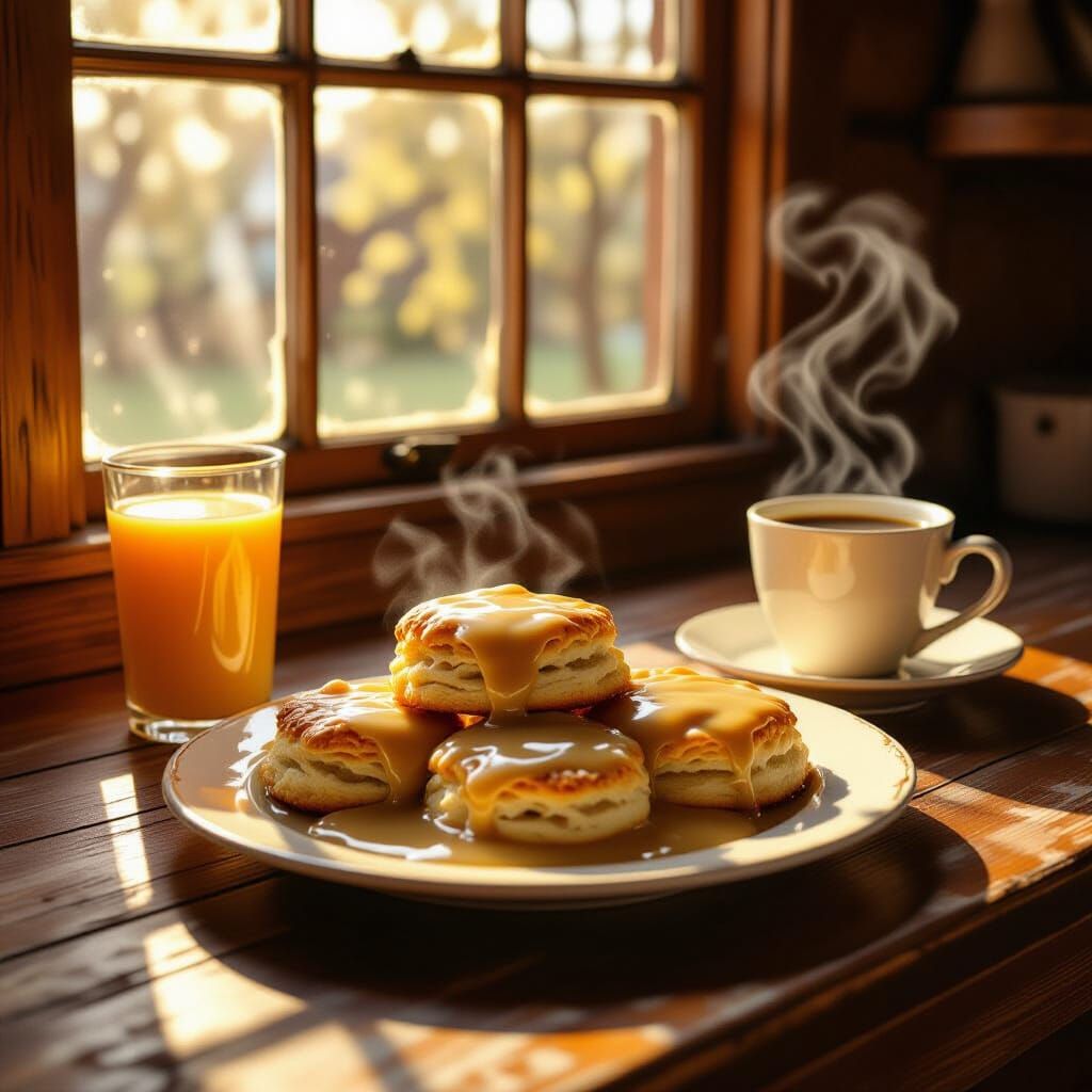 Biscuits and Gravy in Hyperrealistic Style