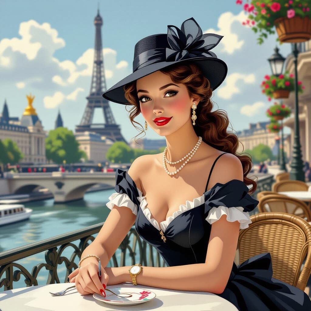 Vintage Parisian Lady Admiring Cityscape
