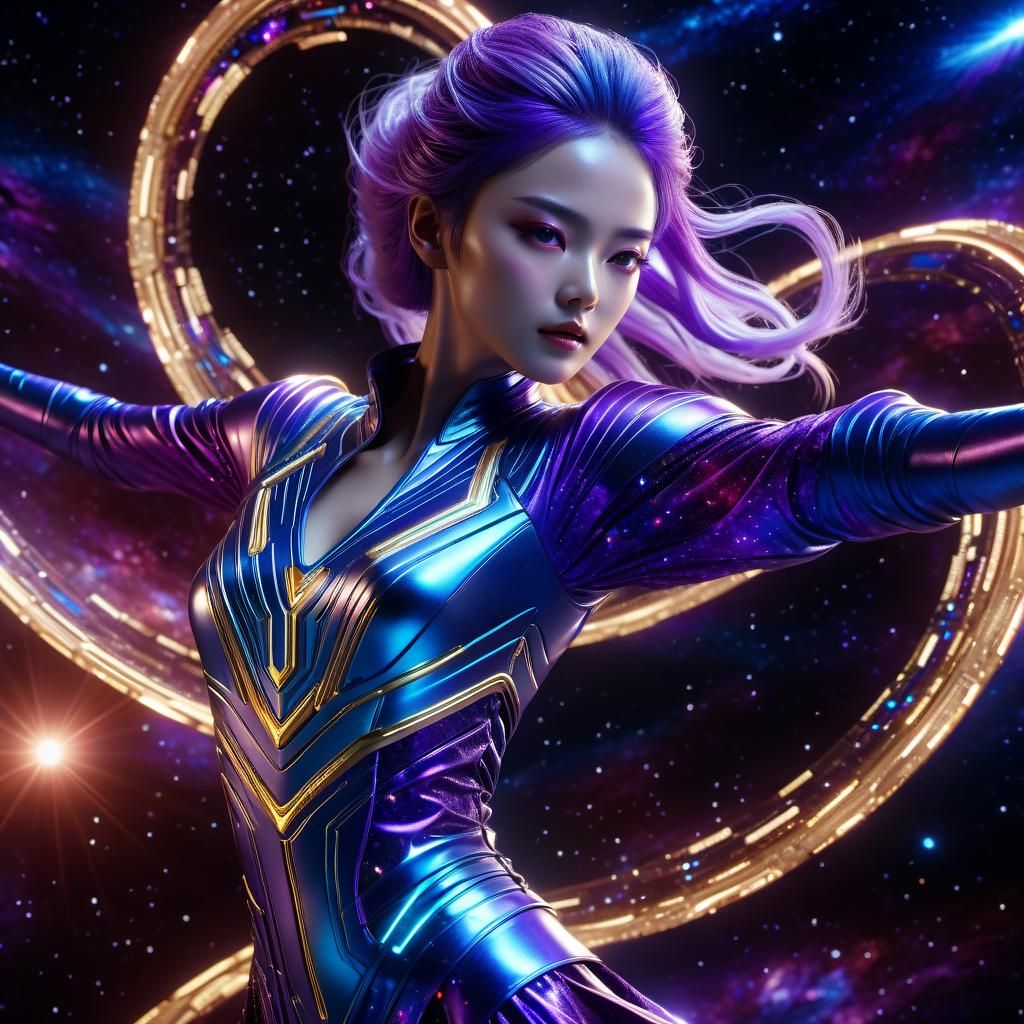 Ethereal Alien Woman Soaring Through Galaxy in 3D Anime