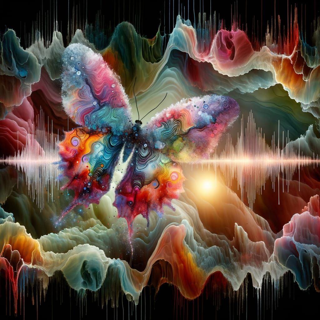 Vibrant Alcohol Ink Soundwave Moth in Melancholic Liquid Art