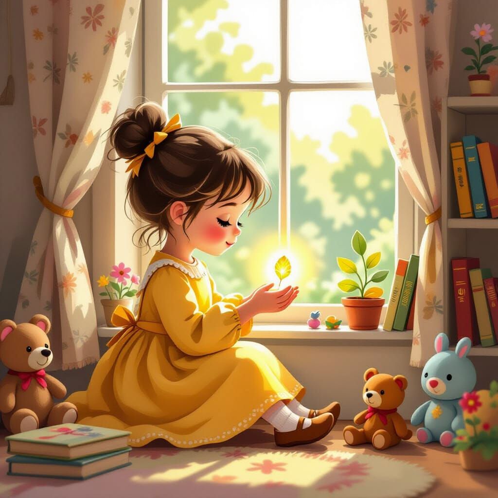 Princess and Magical Seed in Whimsical Cartoon Style