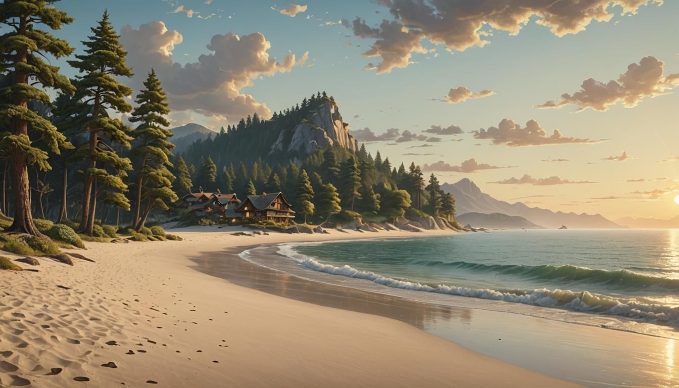 Beach Paradise at Dawn: Digital Matte Painting