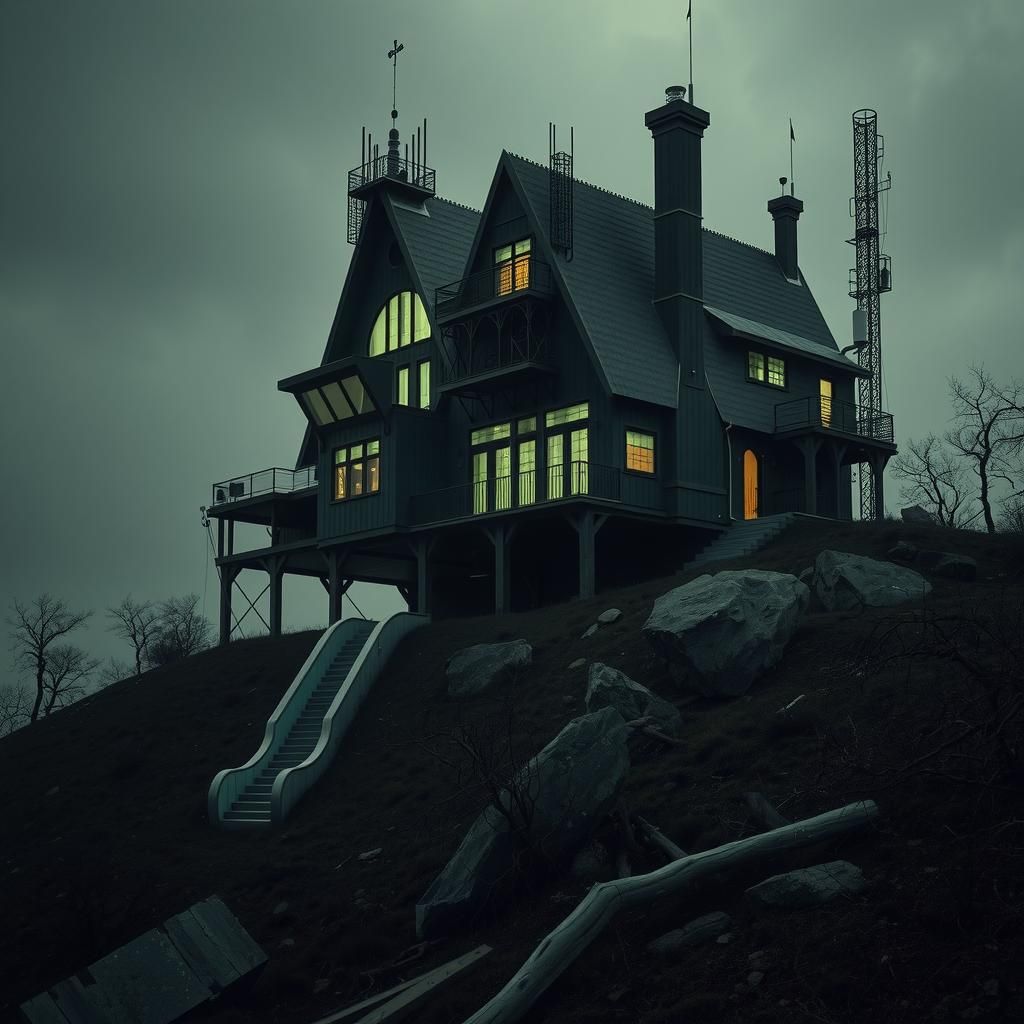 Surreal Archigram House in Nightmarish Landscape