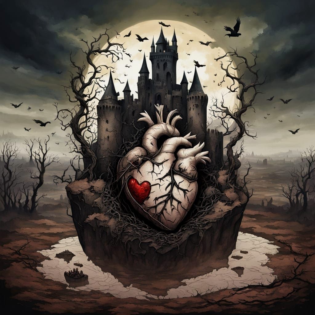 Gothic Heart in Desolate Landscape