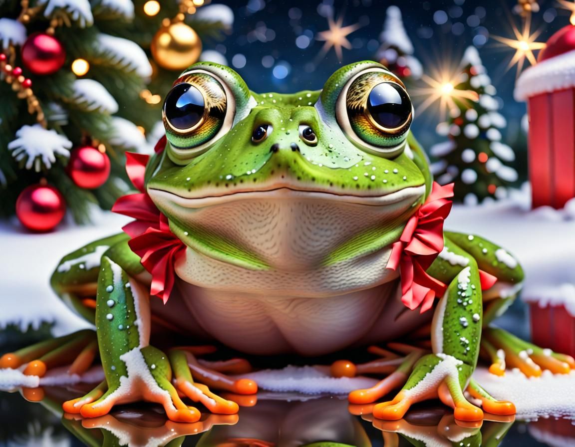 Festive Christmas Frog in a Rainforest Fantasy