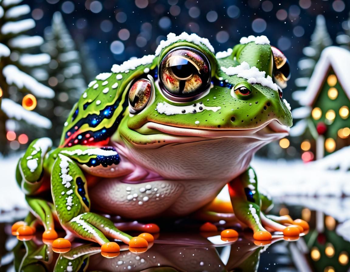 Festive Christmas Frog in Rainforest Scene