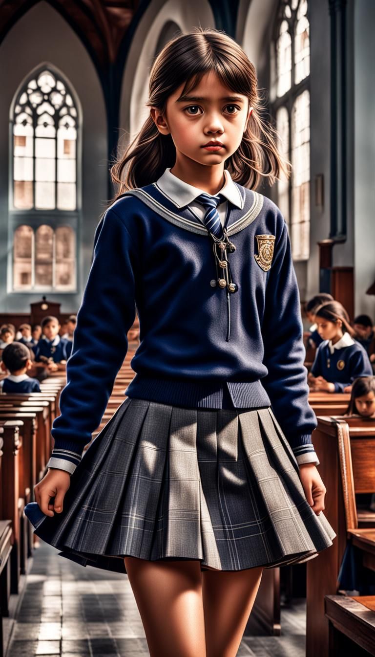 Latina Schoolgirl in Short Skirt: Hyperrealistic Image