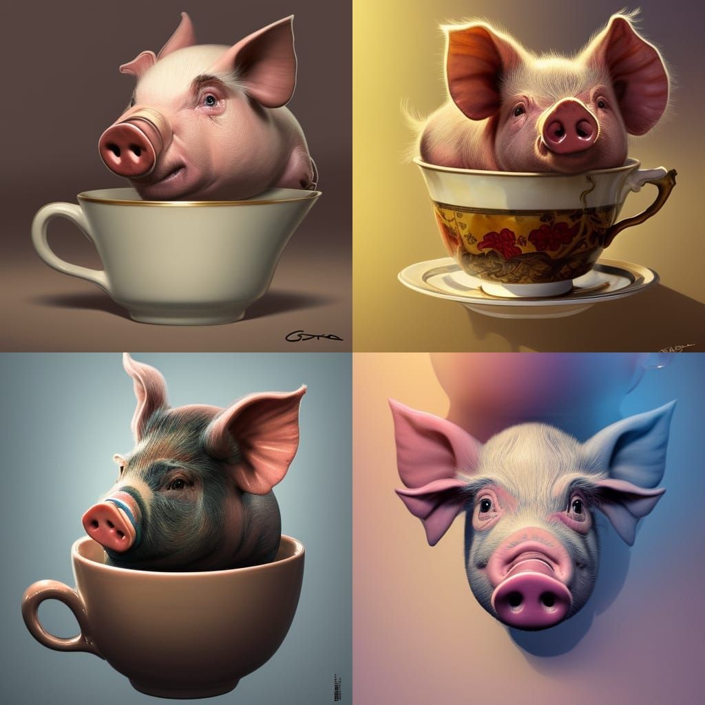Pig in Teacup Portrait: Hyperdetailed Concept Art