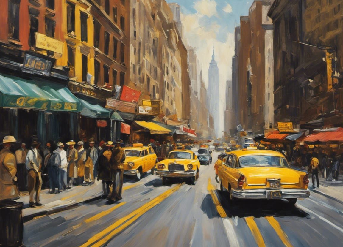 NYC Street Market in Impressionist Style