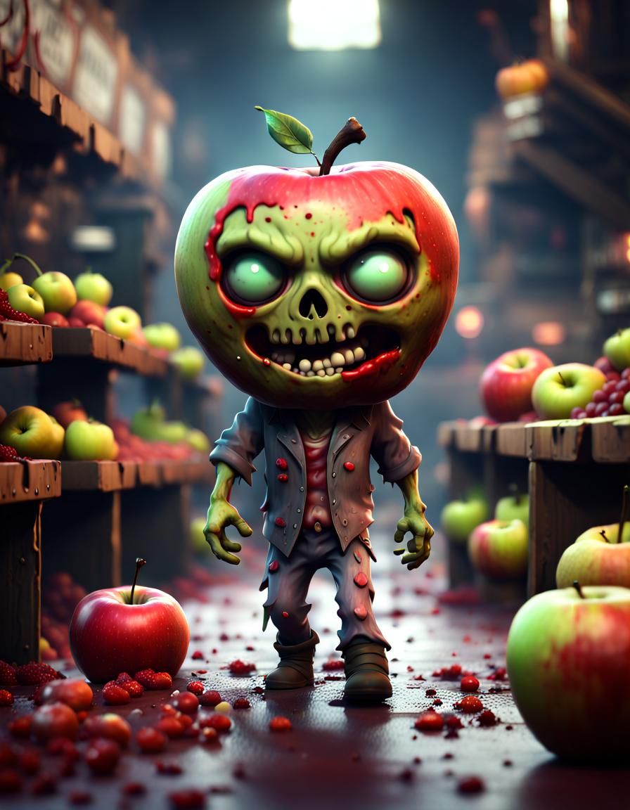 Creepy Chibi Zombie Apple in Fruits Market