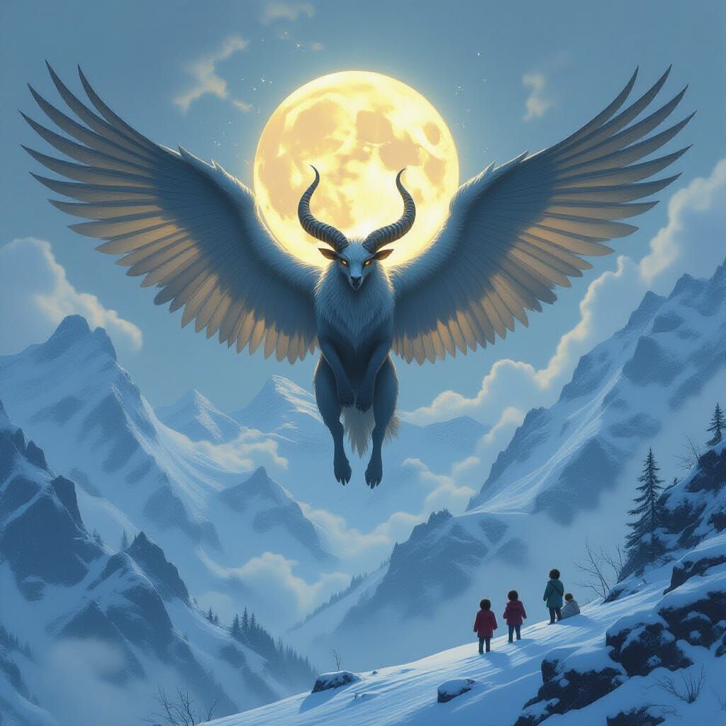 Celestial Beast Shelters Orphans in Snowy Mountains