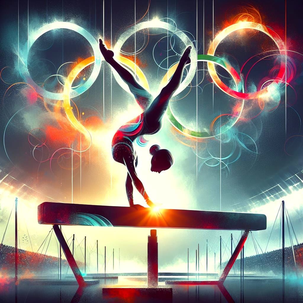 Gymnast Double Exposure Poster in Vibrant Digital Art Style