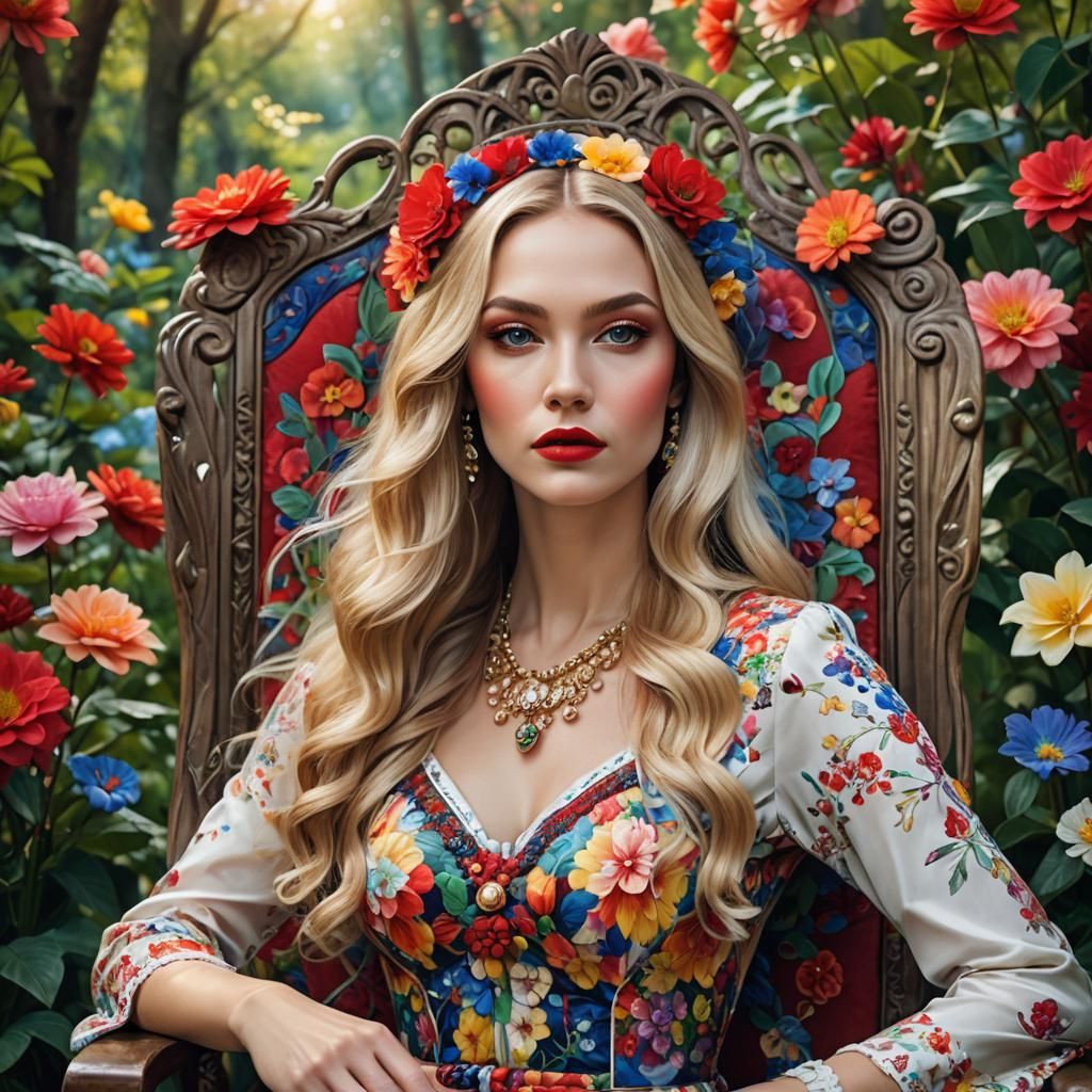 Enchanted Garden Portrait of Woman in Comic Book Style