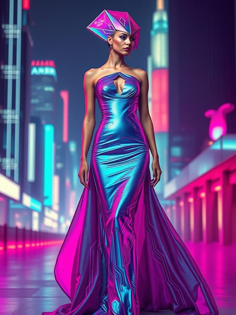 High-Fashion Model in Avant-Garde Futuristic Gown