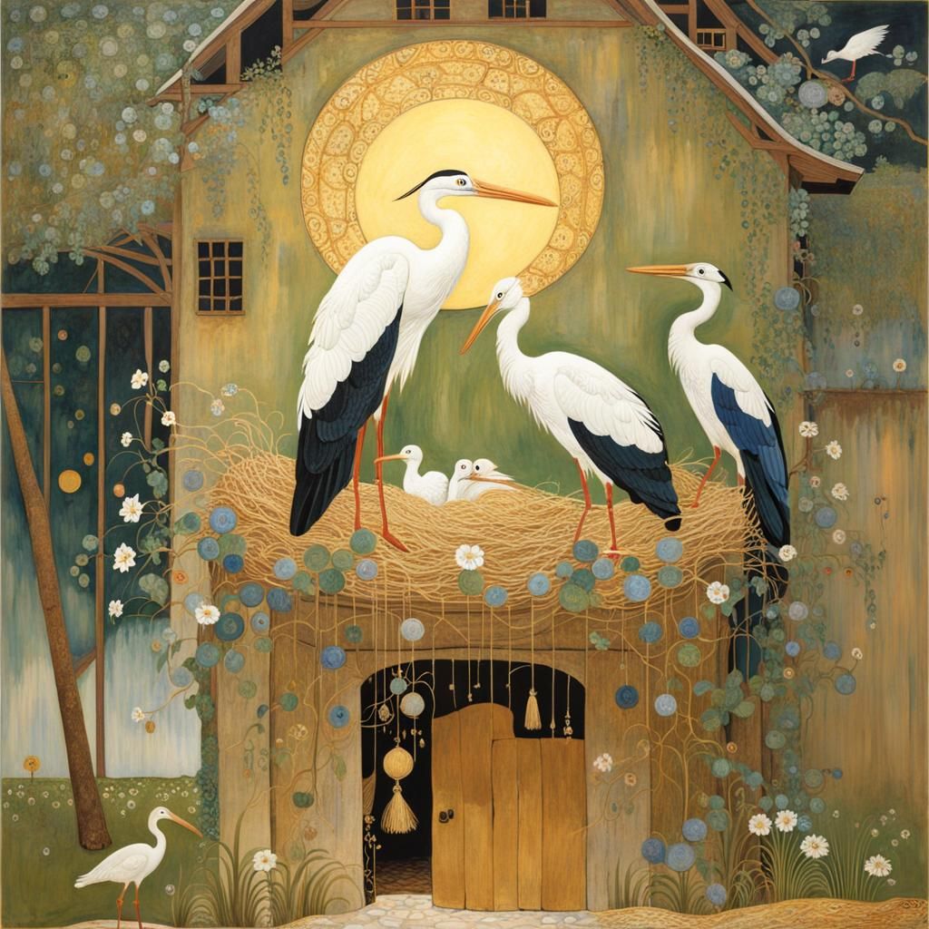 Stork's Nest: Art Nouveau Barn Scene