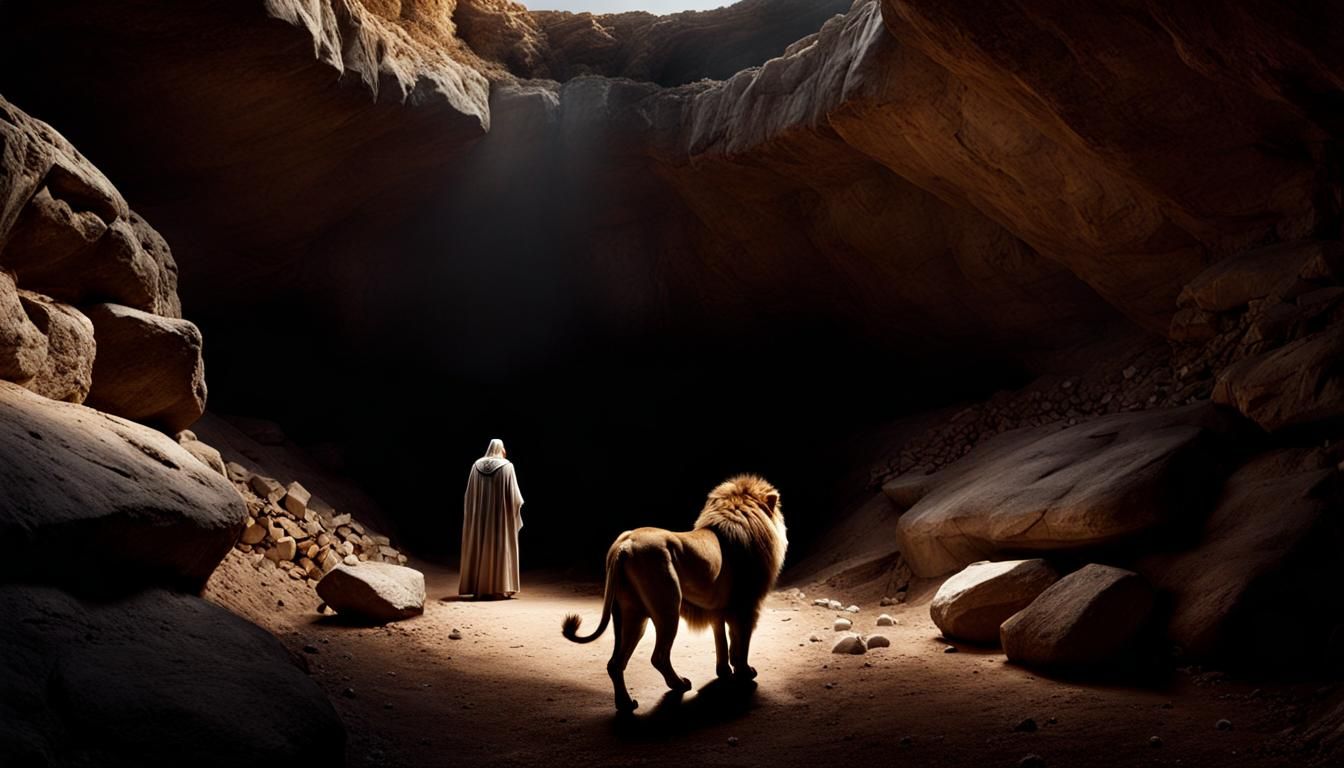 Daniel in the Lions' Den: Photorealistic Digital Art