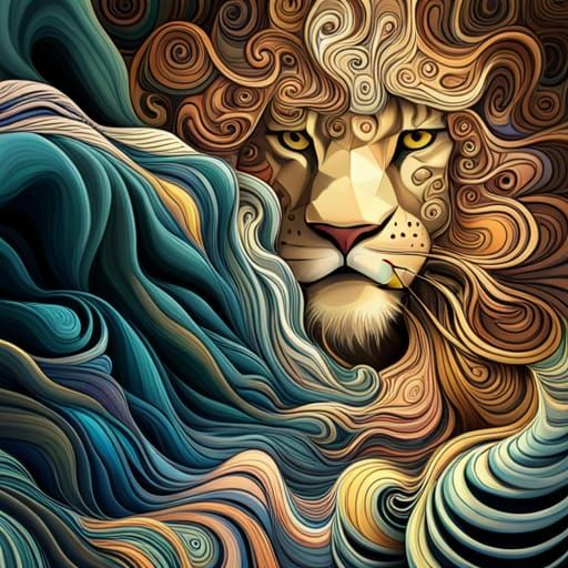 Lions in Abstract Fractal Zentangle Style