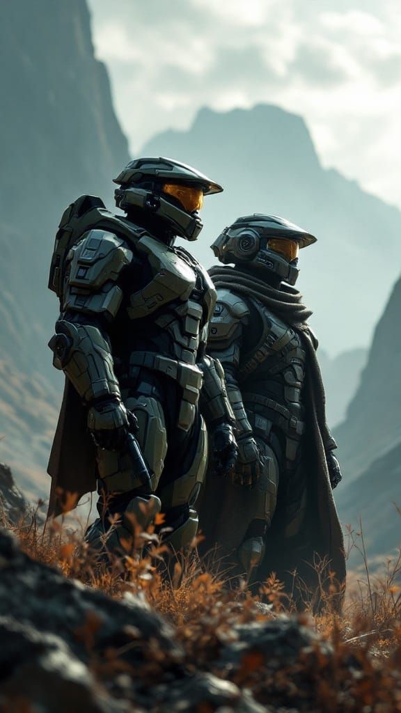 Epic Sci-Fi Crossover Art Featuring Master Chief and Din Dja...