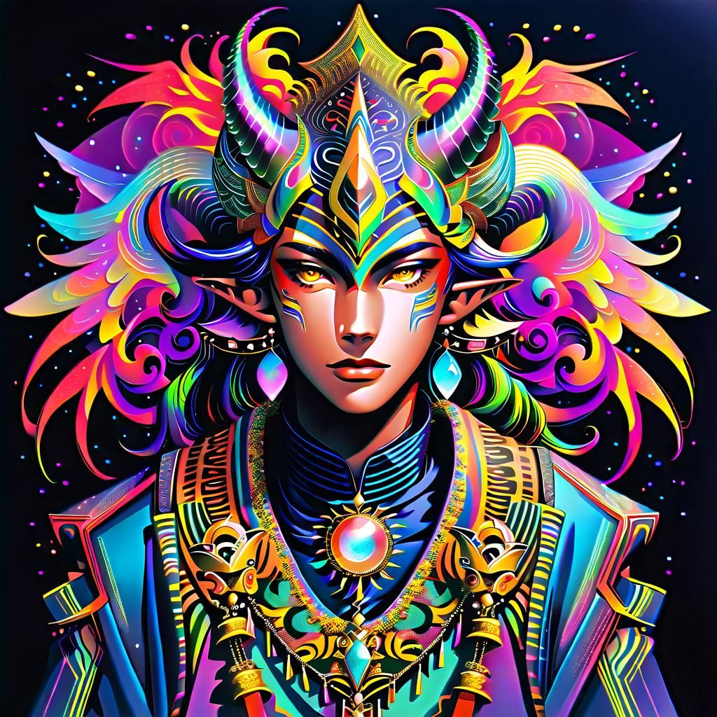 Cyberpunk Tiefling Portrait in Neon Fantasy Manga Style