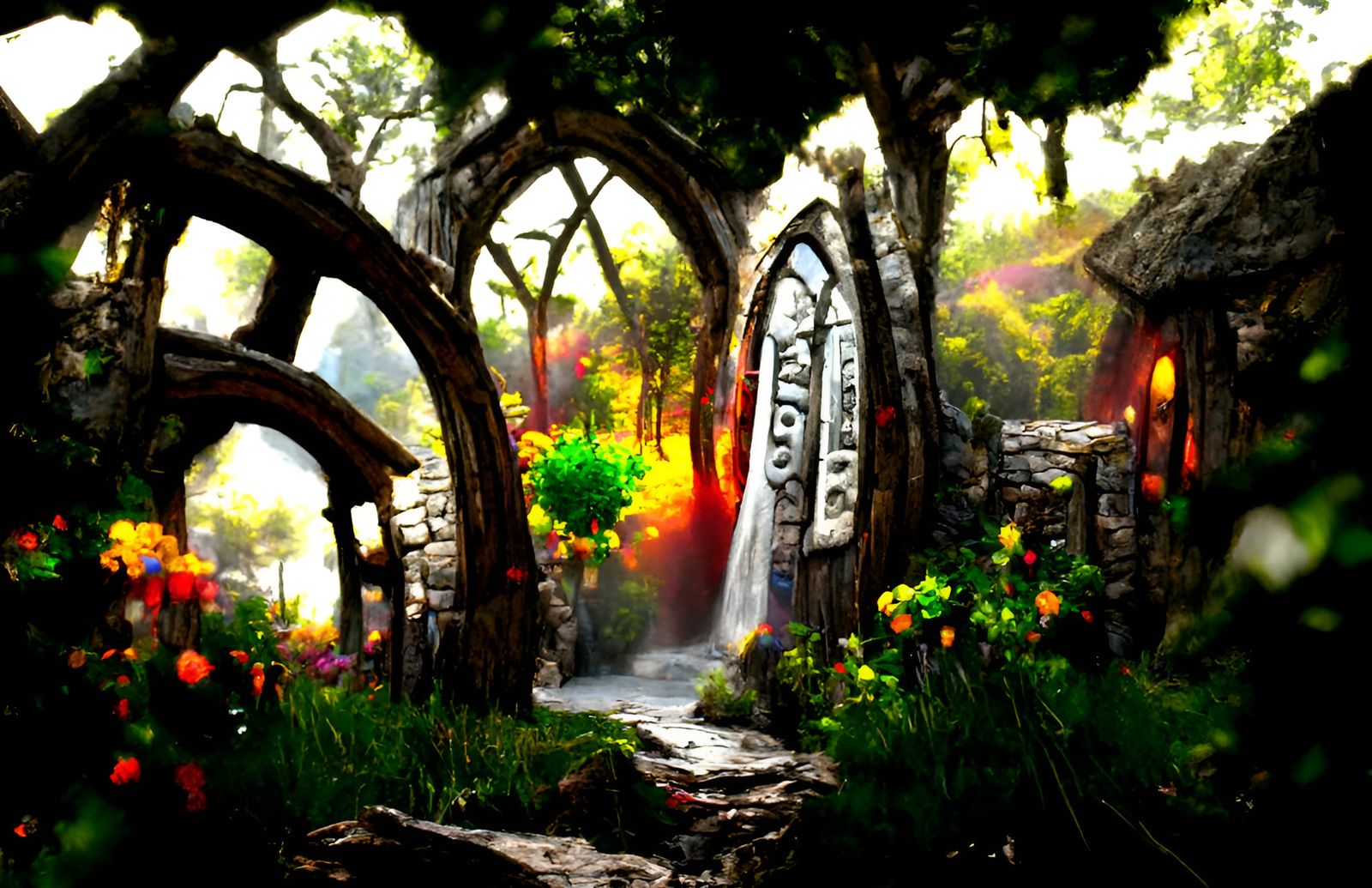 Charming Hobbit Village Entrance in Fantasy Forest