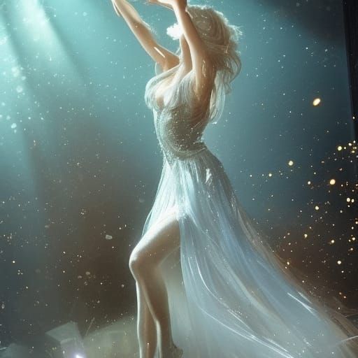 Dazzling Dancer in Glittering Dress, Dark Fantasy Art