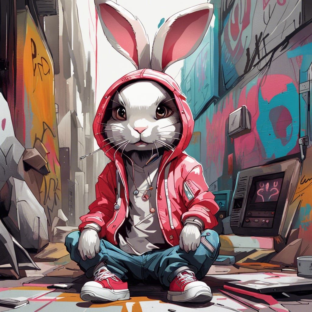 Hip Hop Bunny Rabbit in Graffiti Art Style