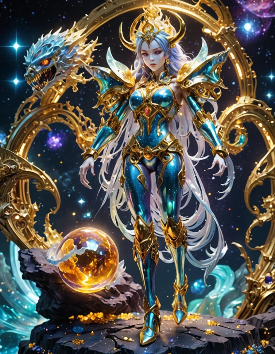 Rainbow Chimera Girl with Robot Skeleton