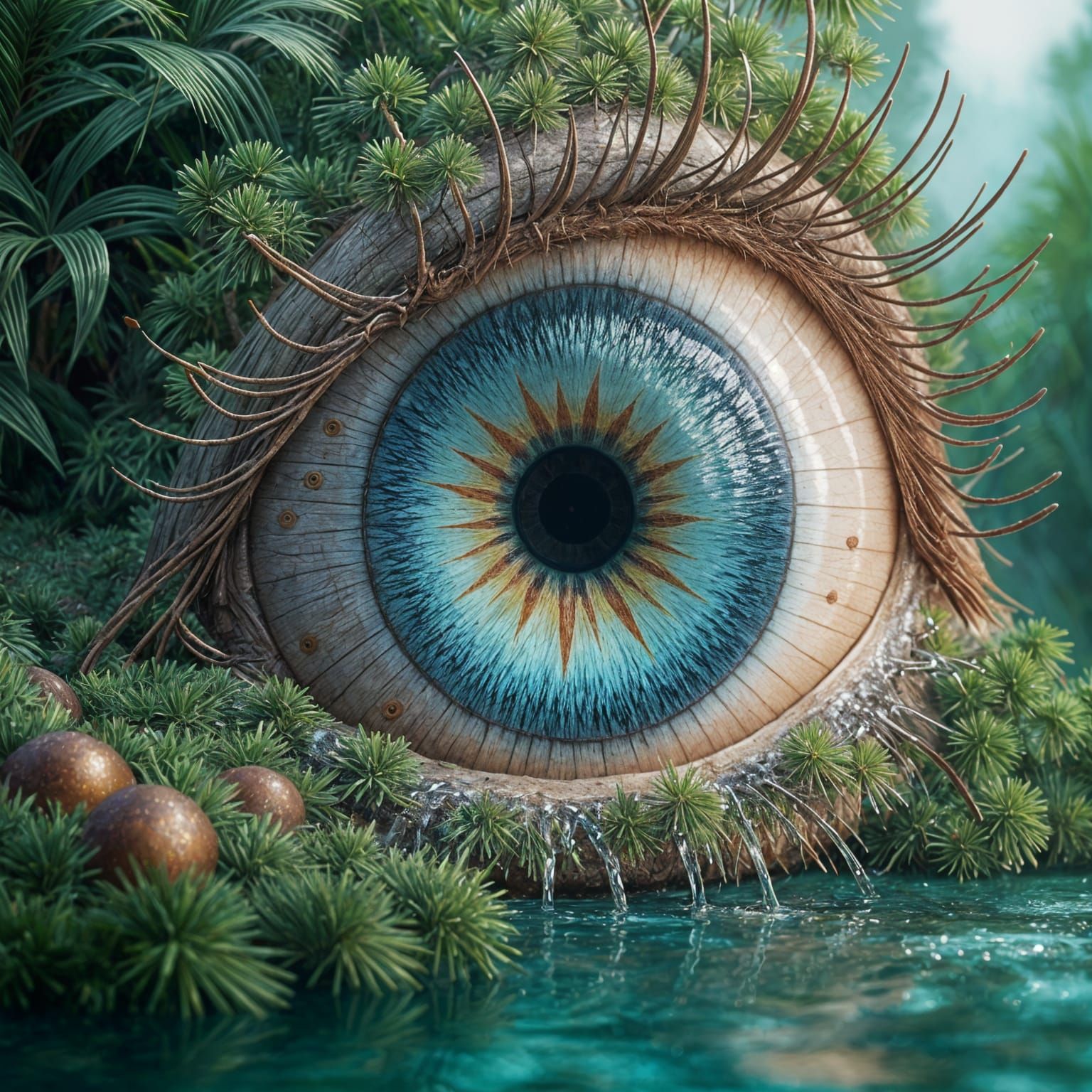 Palm Tree Tears: Surreal Watercolor Eye