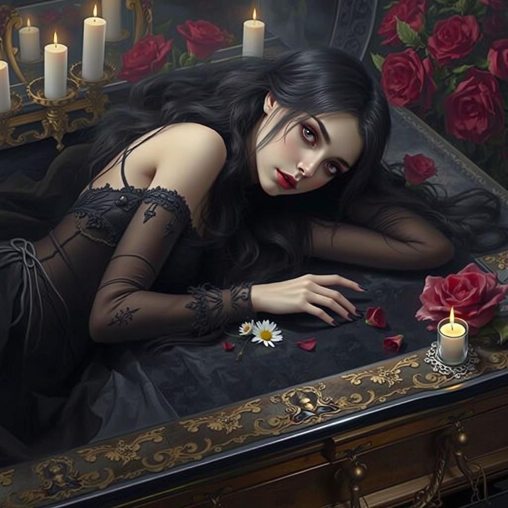 Vampire Girl in Glass Coffin Digital Painting