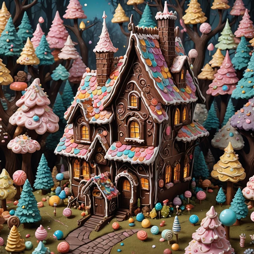 Candy House in Gothic Forest: Whimsical Concept Art