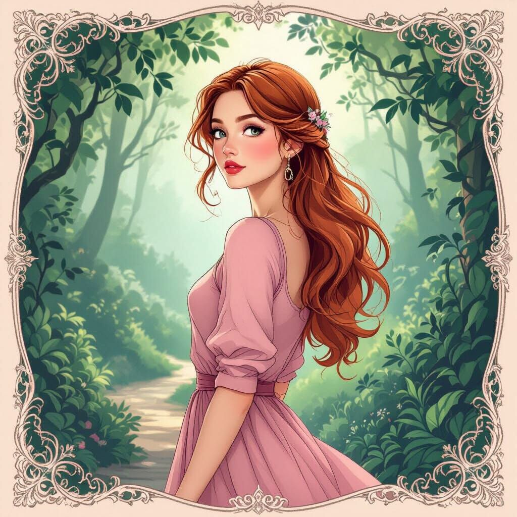 Enchanted Forest Girl in Romantic Storybook Style