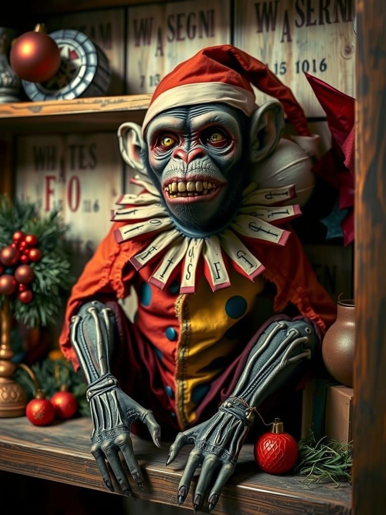 Grotesque Holiday Horror Monkey in Tim Burton Style