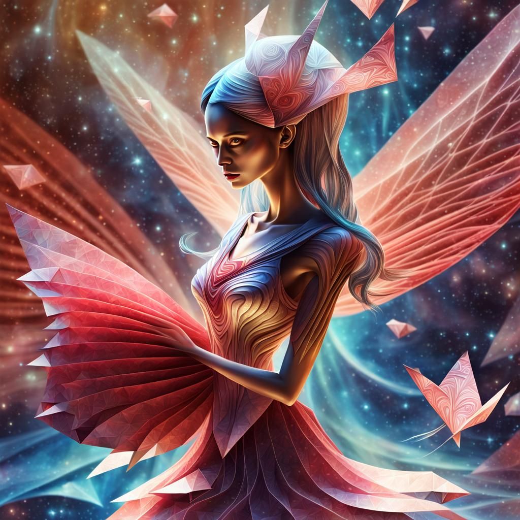 Alien Girl Folds Origami Papercraft in 8K