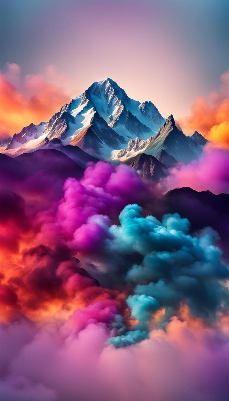 Vibrant Smoke Enshrouded Mountain