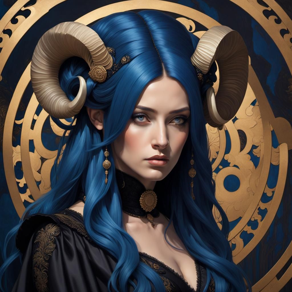 Woman with Horns in Art Nouveau Style