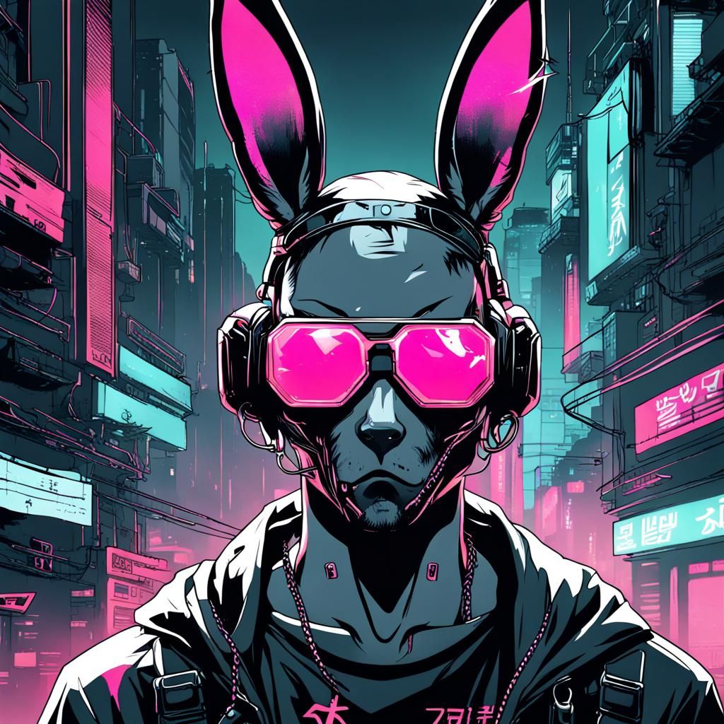 Cyberpunk Bad Bunny in Anime Style