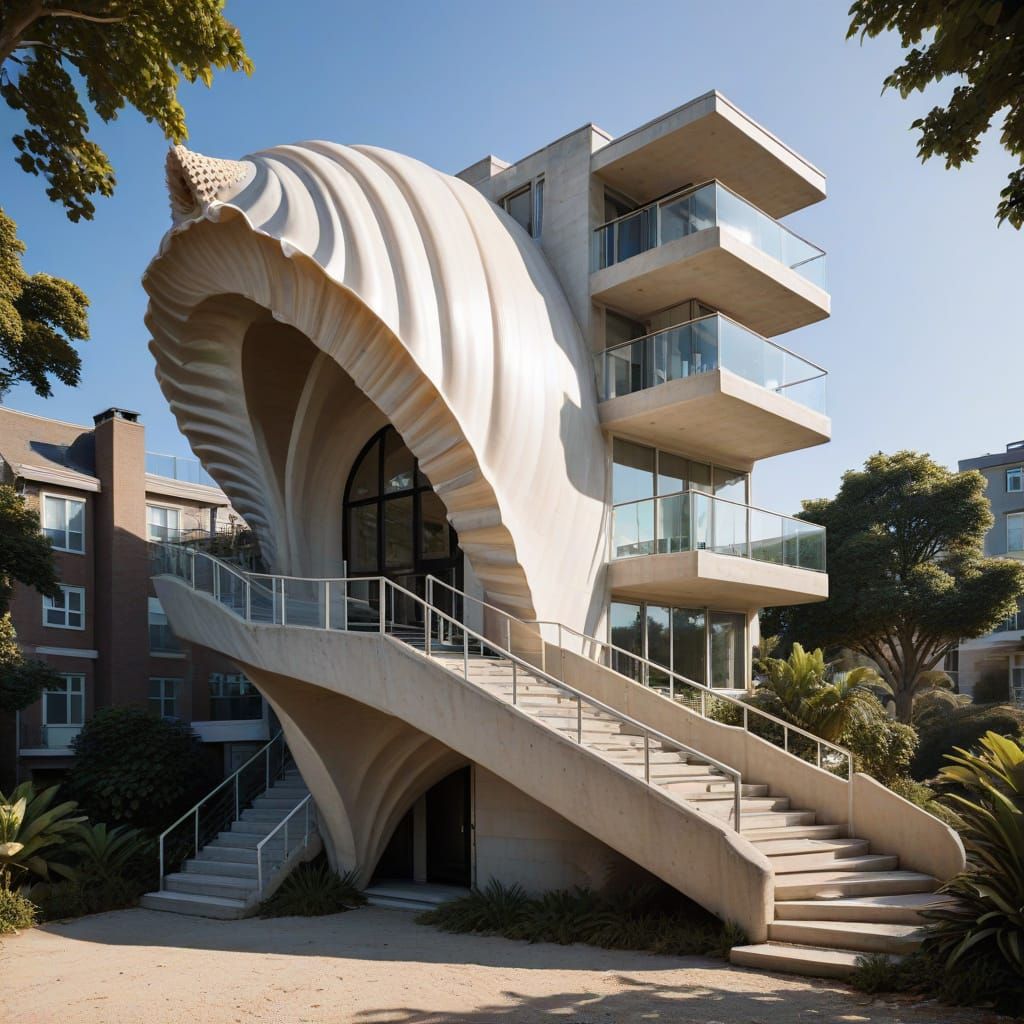 Apartment Building Inside Seashell with Stairs