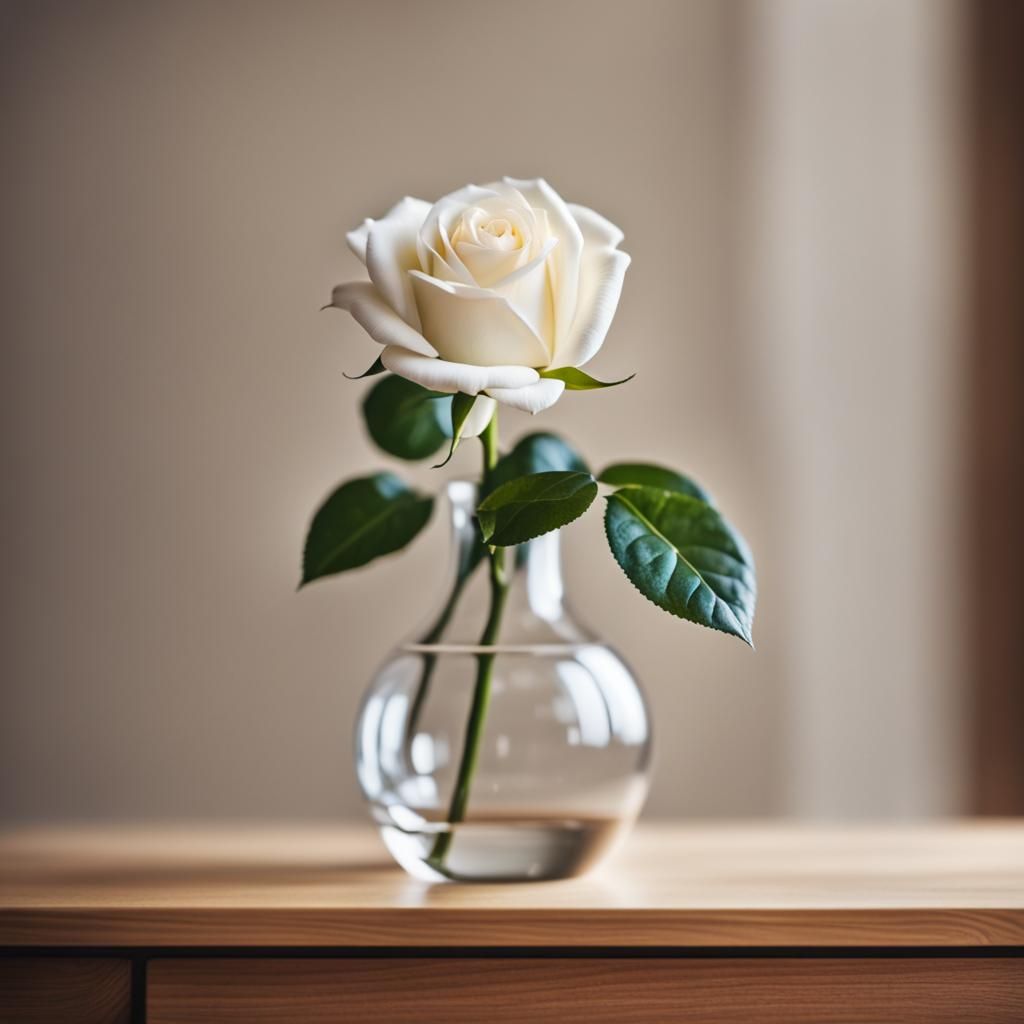 Elegant White Rose in Vase, Professional Photography