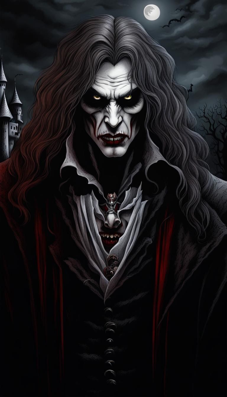 Scary Vampire Coloring Page in Tim Burton Style