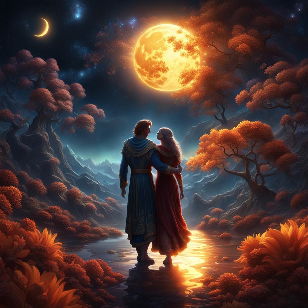 Celestial Dance: Sun and Moon Fantasy Art