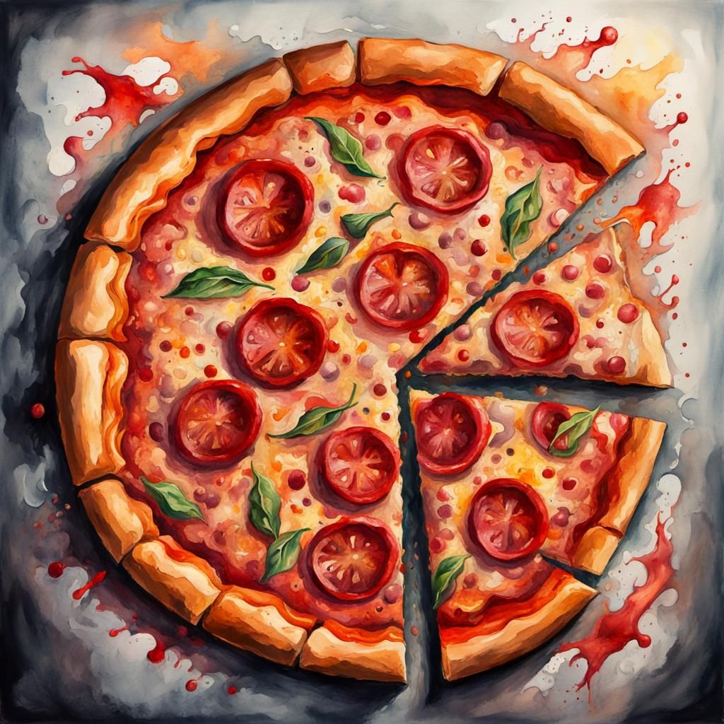 Grotesque Gothic Watercolor Pizza Masterpiece