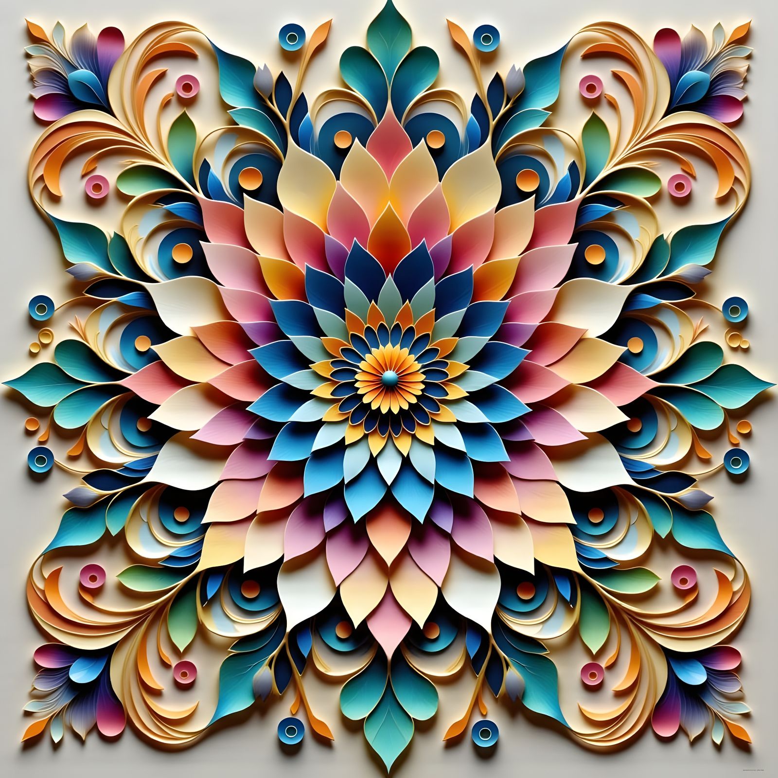 Intricate Floral Mandala with Paper Mosaic Style