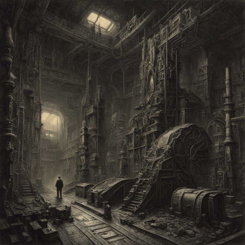 Futuristic Workshop Concept Art in Biomechanical Style