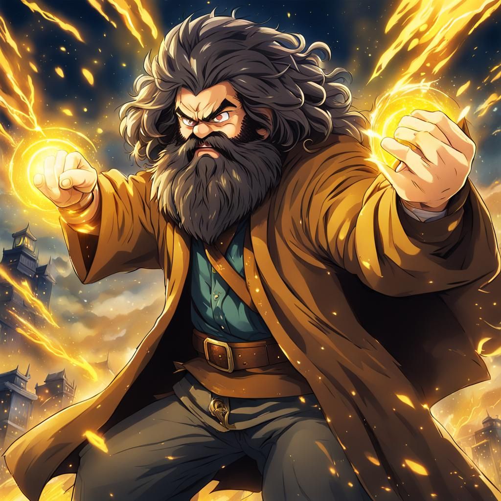 Hagrid as Super Saiyan in Anime Style