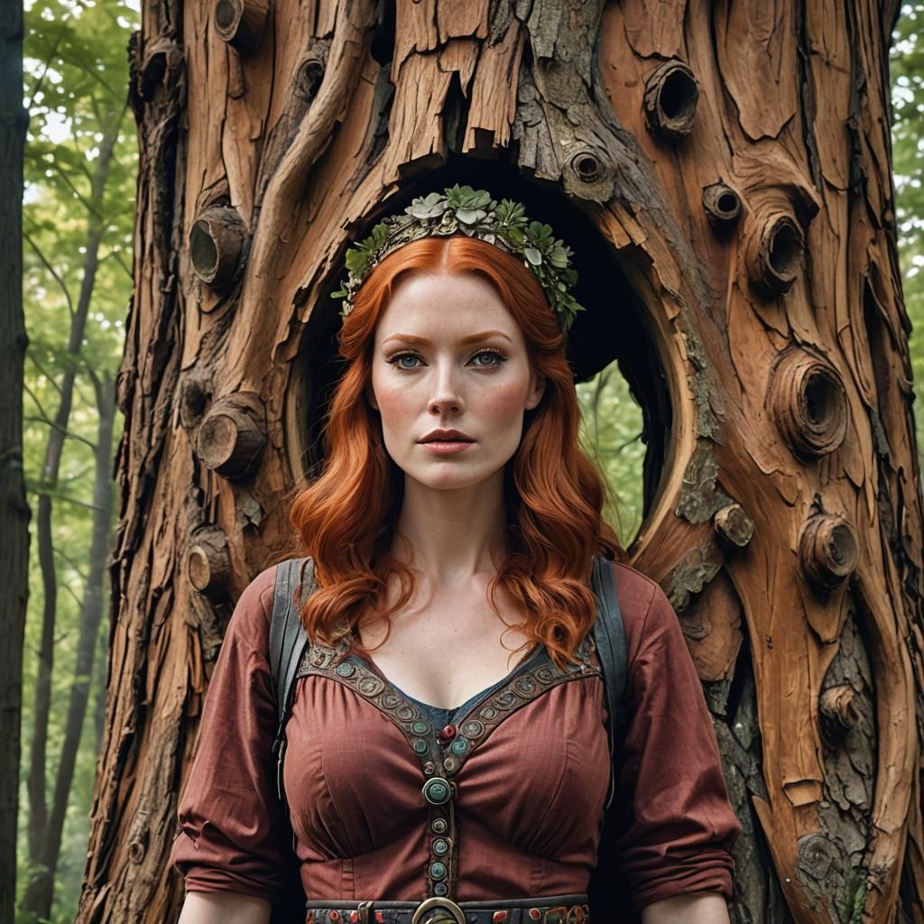 Redhead Lady in Forest: Hyperrealistic Detailed Art