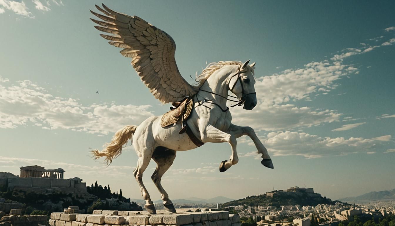 Pegasus Soaring Over Athenian Acropolis