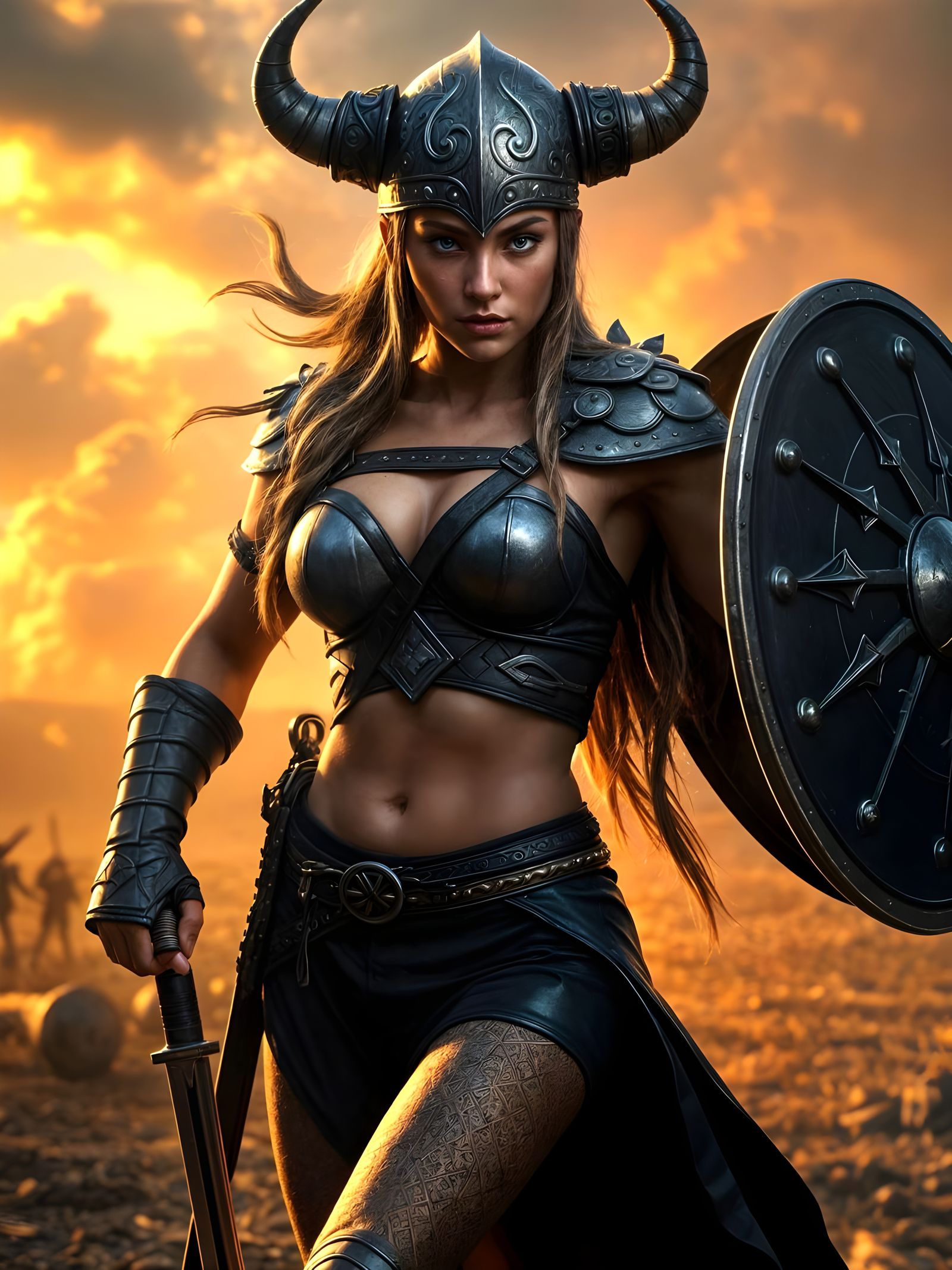 Viking Warrior Goddess in Dramatic Lighting