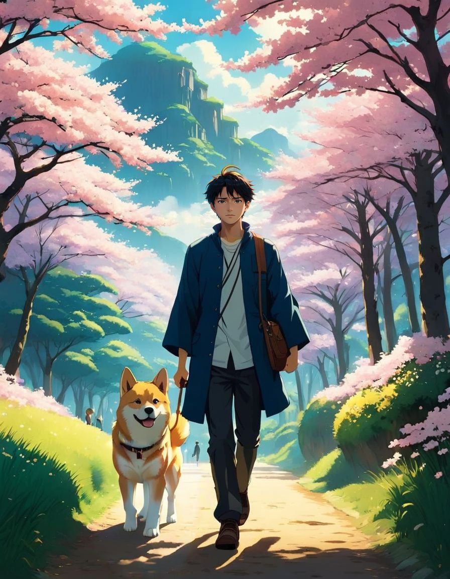 Cherry Blossom Stroll in Springtime, Anime-Inspired Portrait